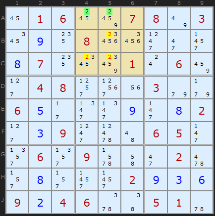 Pointing triples - Sudoku technique