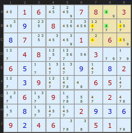 Pointing triples - Sudoku technique