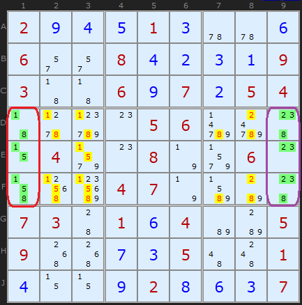 Hidden triples - Sudoku technique